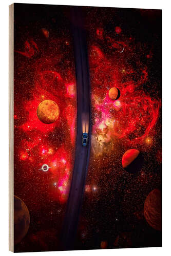 Puutaulu Car on the way to the red constellation with planets