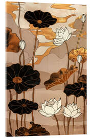 Acrylglasbild Goldener Japanischer Lotus-Teich