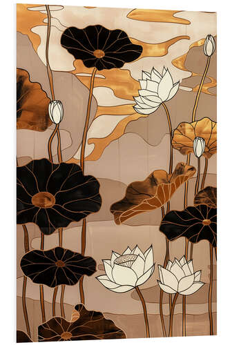 Foam board print Golden Japanese Lotus Pond