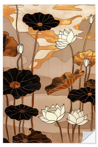 Självhäftande poster Golden Japanese Lotus Pond