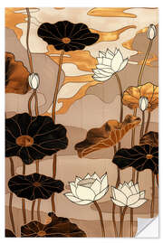 Självhäftande poster Golden Japanese Lotus Pond