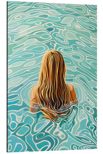 Cuadro de aluminio Blonde girl in the pool