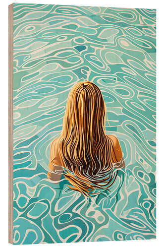 Tableau en bois Blonde girl in the pool