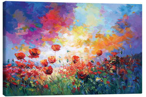Canvas print Red Poppy Flower Field at Sunset