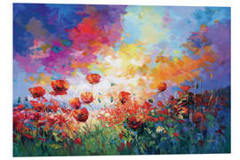 Quadro em PVC Red Poppy Flower Field at Sunset