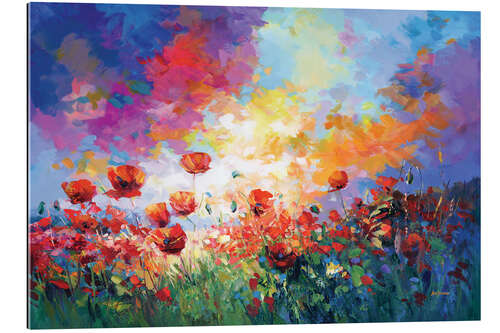 Stampa su plexi-alluminio Red Poppy Flower Field at Sunset