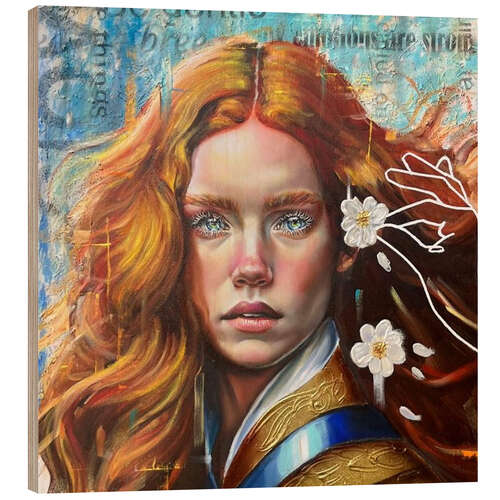Wood print Ginger Hair Portrait With Golden Armour