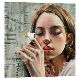 Acrylic print Girl portrait with origami bird on graffiti background - Simona Zecca