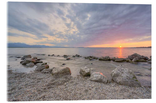 Acrylic print Sunset in Chieming on Lake Chiemsee, Germany