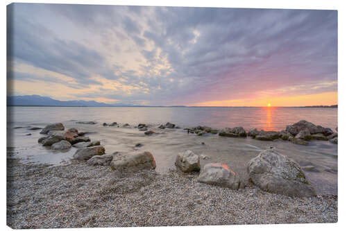 Leinwandbild Sonnenuntergang in Chieming am Chiemsee