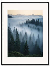 Gerahmter Kunstdruck Nebelige Kiefernlandschaft - Nikita Abakumov