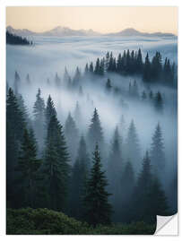 Wandsticker Nebelige Kiefernlandschaft