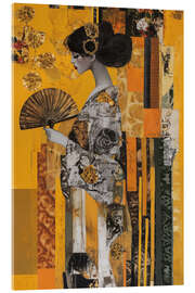 Obraz na szkle akrylowym Woman with fan in gold