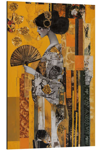 Obraz na aluminium Woman with fan in gold