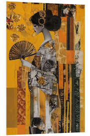 Hartschaumbild Frau mit Fächer in Gold
