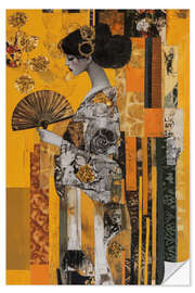 Wandsticker Frau mit Fächer in Gold