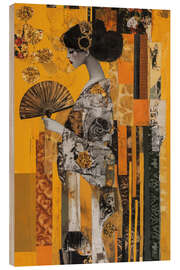 Print på træ Woman with fan in gold