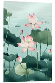 Tableau en verre acrylique Japanese Lotus Pond