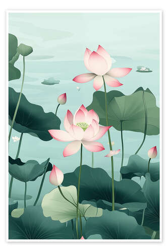 Póster Japanese Lotus Pond