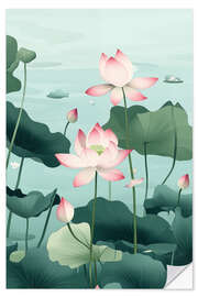 Muursticker Japanese Lotus Pond