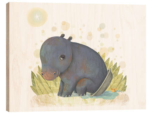 Cuadro de madera Baby Hippo in bowl