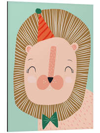 Alubild Glücklicher Löwe mit Partyhut