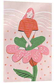 Acrylglasbild Frau sitzt auf rosa Blume - Amy Hodkin