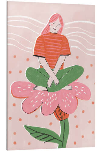 Cuadro de aluminio Woman sitting on pink flower
