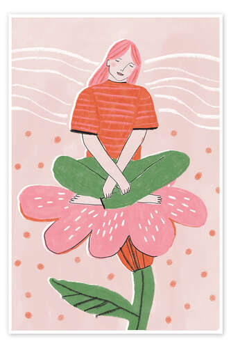 Poster Woman sitting on pink flower