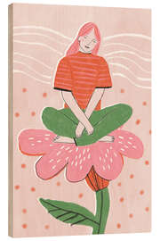 Holzbild Frau sitzt auf rosa Blume - Amy Hodkin