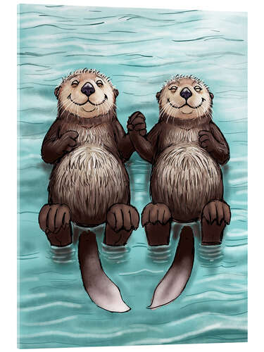 Tableau en verre acrylique Two hand holding otters floating on water