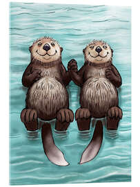 Tableau en verre acrylique Two hand holding otters floating on water