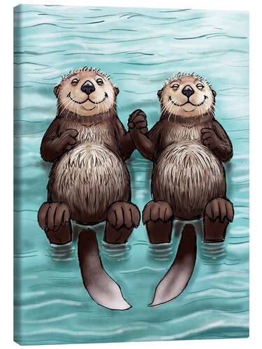 Obraz na płótnie Two hand holding otters floating on water