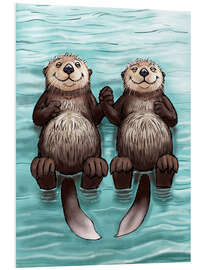 Quadro em PVC Two hand holding otters floating on water