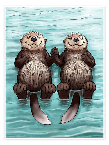 Póster Two hand holding otters floating on water