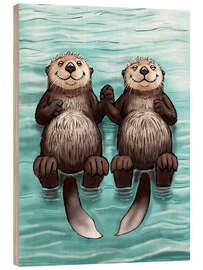 Cuadro de madera Two hand holding otters floating on water