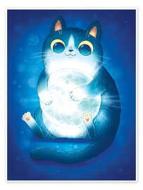 Wall print Moon Tuxedo Cat: Hugging the Moon