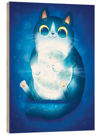 Holzbild Moon Tuxedo Cat: Umarmung des Mondes