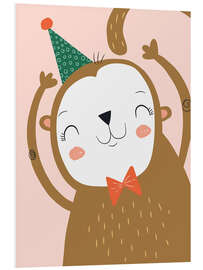 Hartschaumbild Glücklicher Affe mit Partyhut
