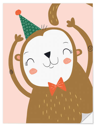 Autocolante decorativo Happy monkey with party hat