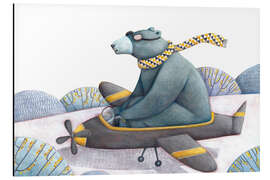 Tableau en aluminium Giant bear flying an airplane