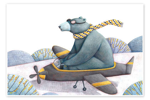 Poster Giant bear flying an airplane