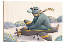 Holzbild Papa Bär fliegt ein Flugzeug