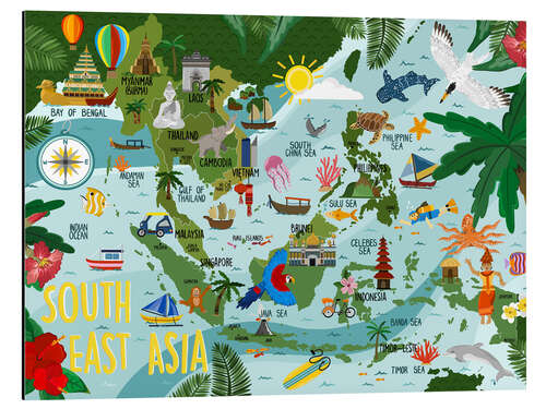 Aluminium print South East Asia Map for children