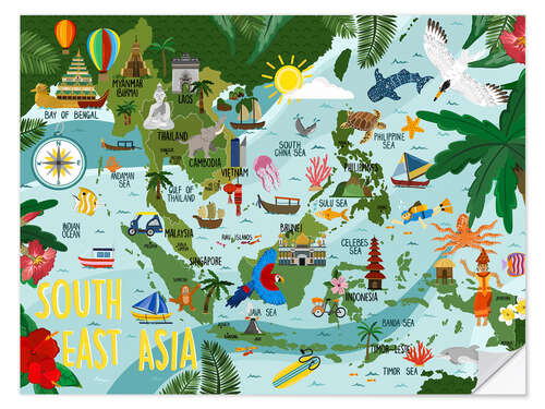 Sticker mural South East Asia Map for children