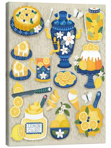 Canvas print Lemon curd pie, tea, cake, samovar