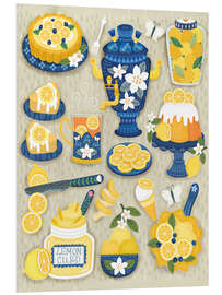 Hartschaumbild Zitronenquarkkuchen, Tee, Samowar