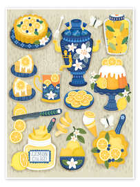 Wall print Lemon curd pie, tea, cake, samovar