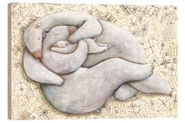 Holzbild Umarmende Bärenfamilie