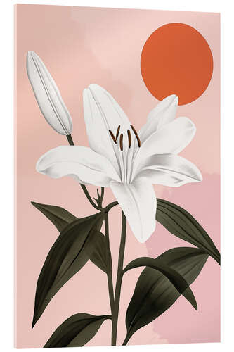Stampa su vetro acrilico White lily and red full moon
